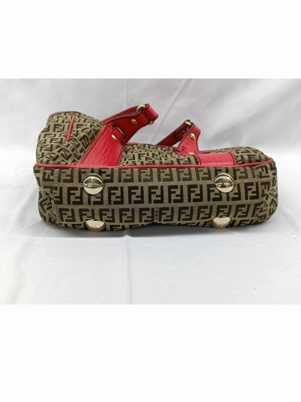 Fendi Brown FF Logo Canvas Tote with Red Leather Trim - Picture 8 of 10